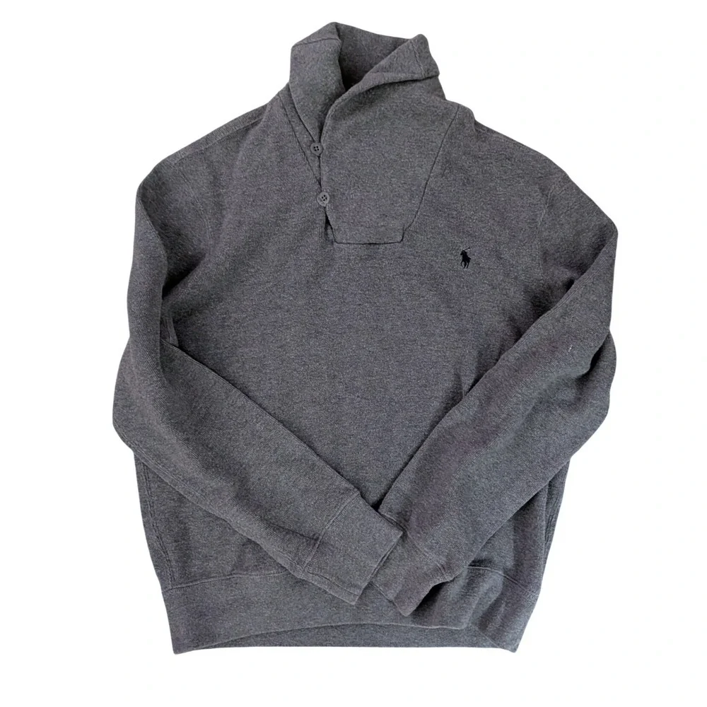 Polo Ralph Lauren Men's Gray Button Mock Neck Cotton Pullover Sweatshirt- Size L